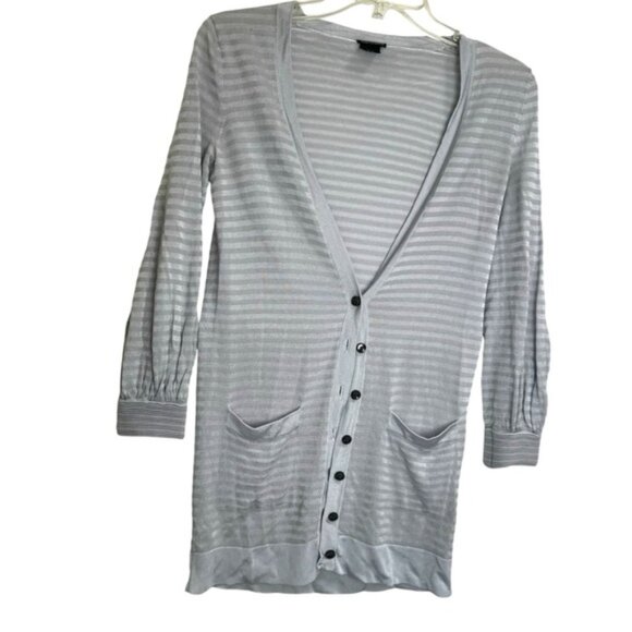 Club Monaco Wool Striped Pockets V Neck Cardigan Lightweight Sweater Knit Button - Picture 1 of 16